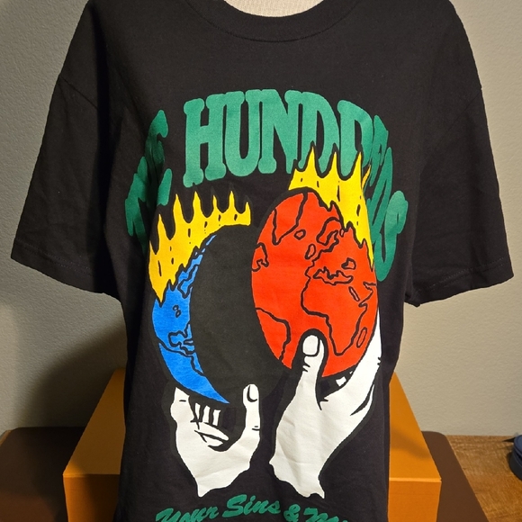 The Hundreds Your Sins & Mine Black Tee with Colorful Earth Graphic - Picture 1 of 7